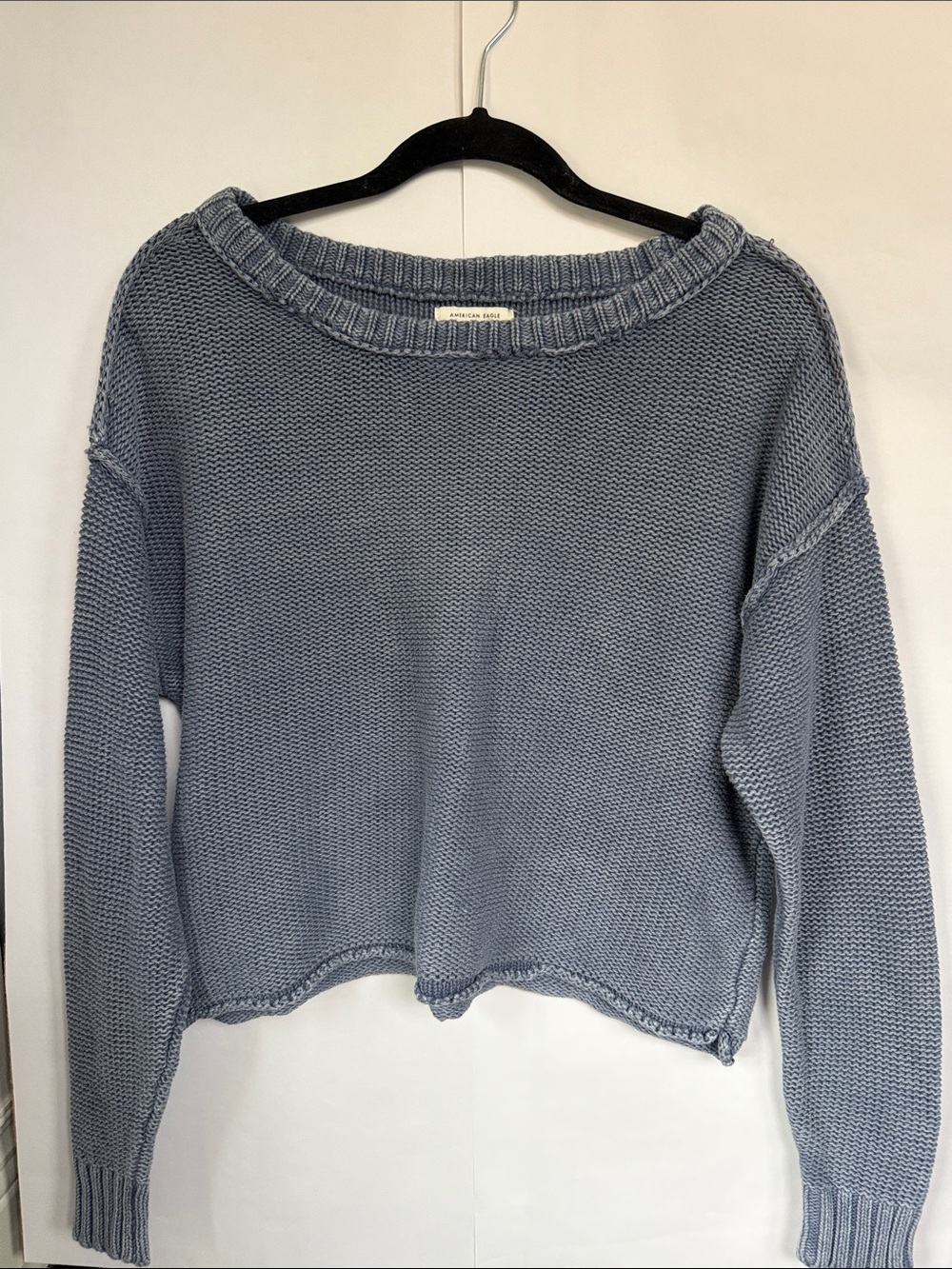American Eagle Outfitters Dusty Blue Scoopneck Knit Sweater